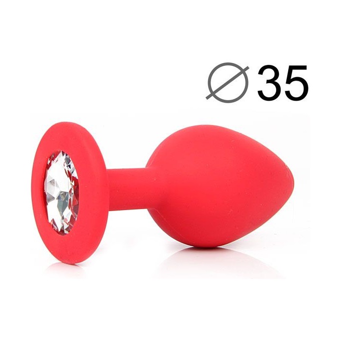Красная конусовидная анальная пробка с прозрачным кристаллом - 8 см - SEXY FRIEND