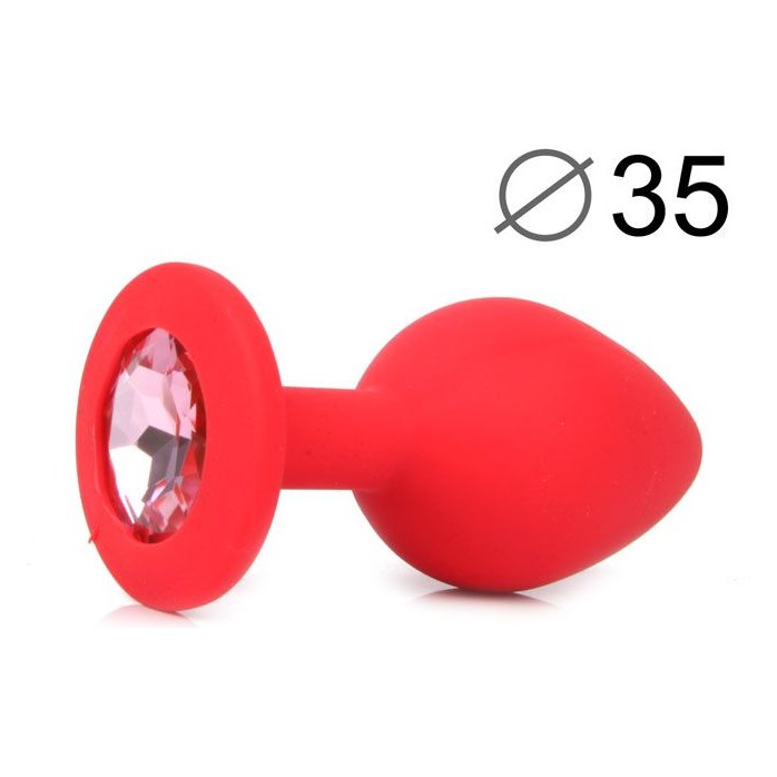Красная конусовидная анальная пробка с розовым кристаллом - 8 см - SEXY FRIEND