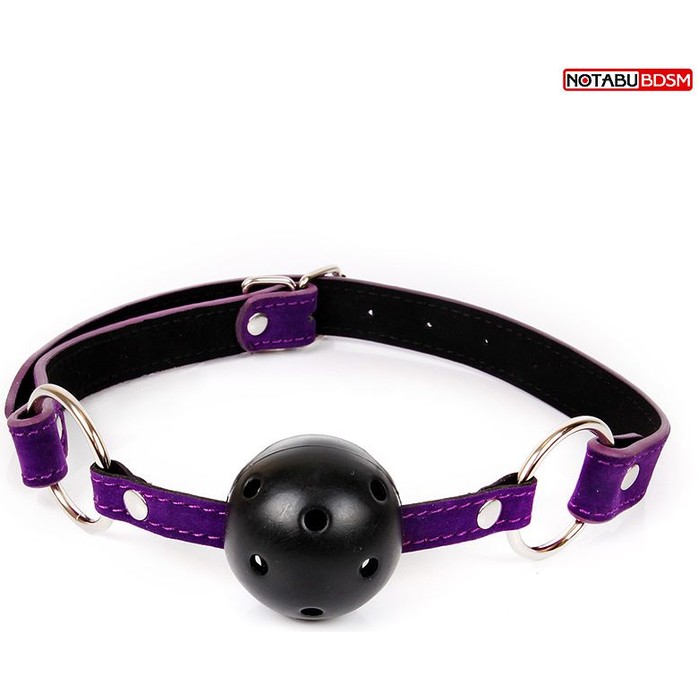 Черно-фиолетовый пластиковый кляп-шарик с отверстиями Ball Gag - NOTABU
