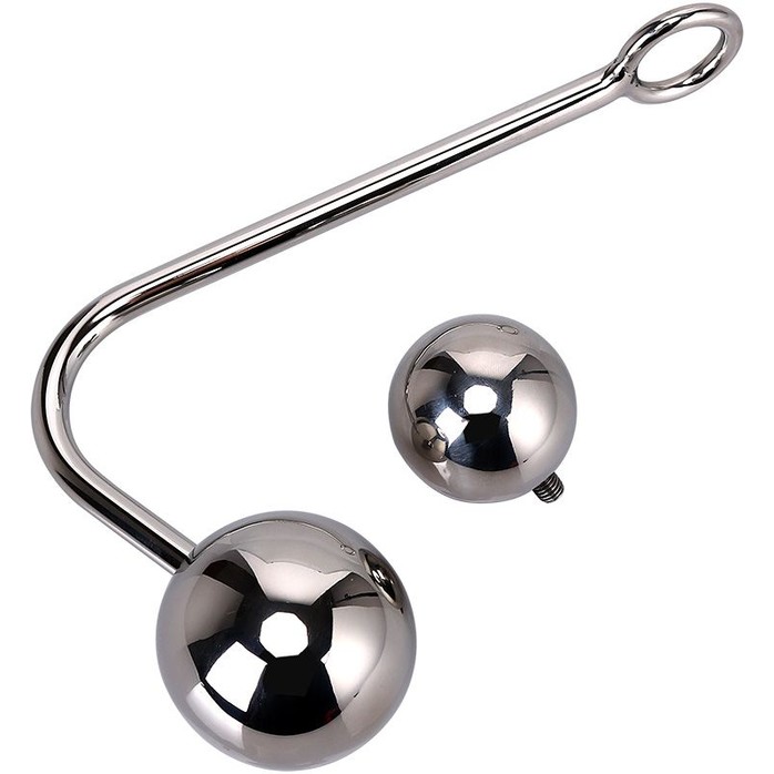 Серебристый анальный крюк со сменными накручивающимися шариками на конце - 14 см - NOTABU
