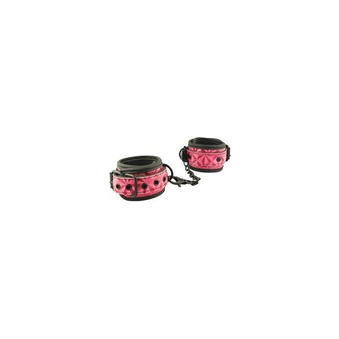 Розово-чёрные кожаные наручники Wrists Cuffs с геометрическим узором