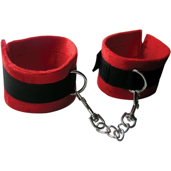Красно-черные наручники из текстиля с цепочкой на карабине - NOTABU
