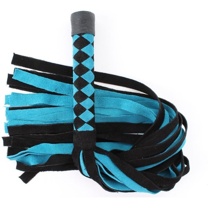 Черно-голубая замшевая плеть с ромбами на ручке - 60 см. Фотография 5.