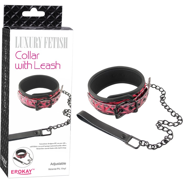 Розово-чёрный ошейник с поводком Collar With Leash. Фотография 2.