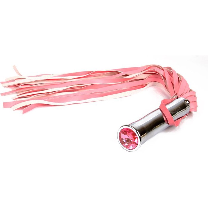 Розовая плетка Notabu с розовым кристаллом на рукояти - 58 см - NOTABU. Фотография 5.