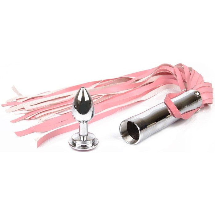 Розовая плетка Notabu с розовым кристаллом на рукояти - 58 см - NOTABU
