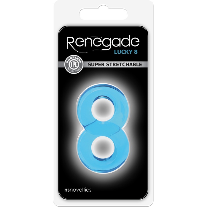 Голубое эрекционное кольцо с подхватом мошонки Lucky 8 - Renegade. Фотография 2.