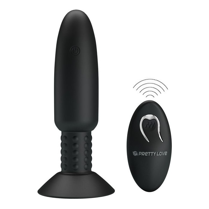 Черная анальная вибропробка с пультом ДУ и римминг-эффектом - 14,6 см - Pretty Love
