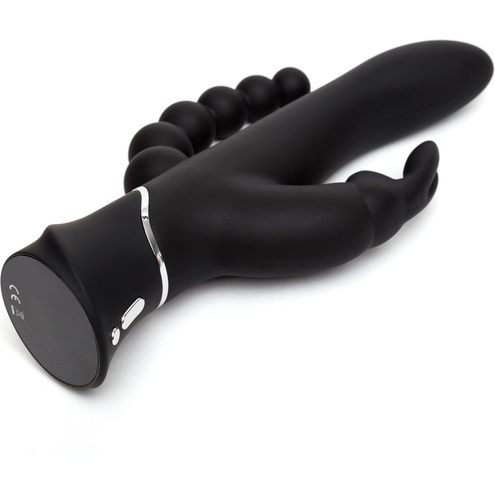 Черный перезаряжаемый вибратор Triple Curve Rechargeable Rabbit Vibrator - 25,4 см. Фотография 4.