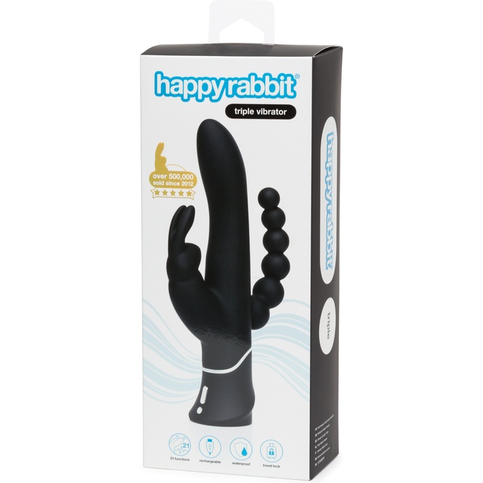 Черный перезаряжаемый вибратор Triple Curve Rechargeable Rabbit Vibrator - 25,4 см. Фотография 6.