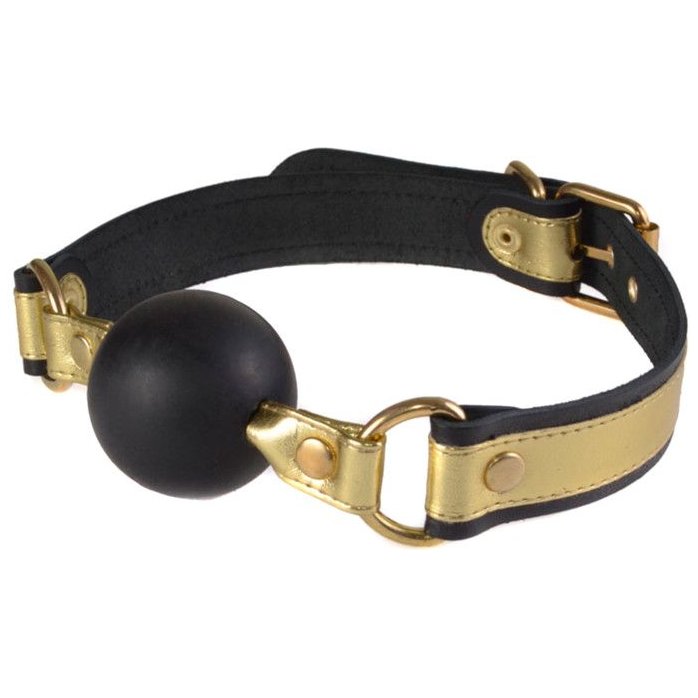Кляп-шарик на чёрно-золотистых ремешках - BDSM accessories