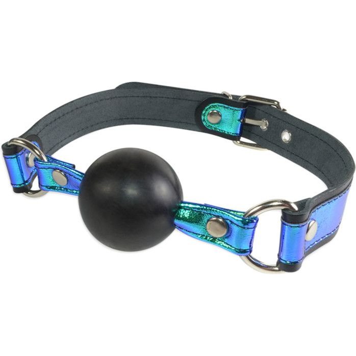 Кляп-шарик на чёрно-синих ремешках - BDSM accessories. Фотография 3.