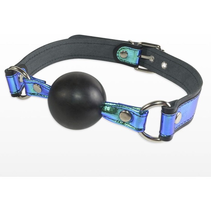 Кляп-шарик на чёрно-синих ремешках - BDSM accessories