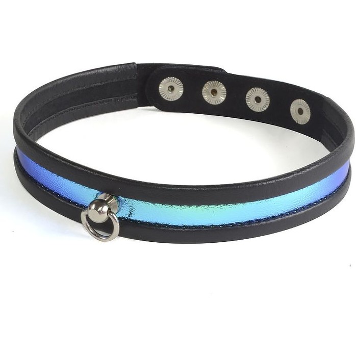 Узкий сине-черный ошейник с голографией - BDSM accessories