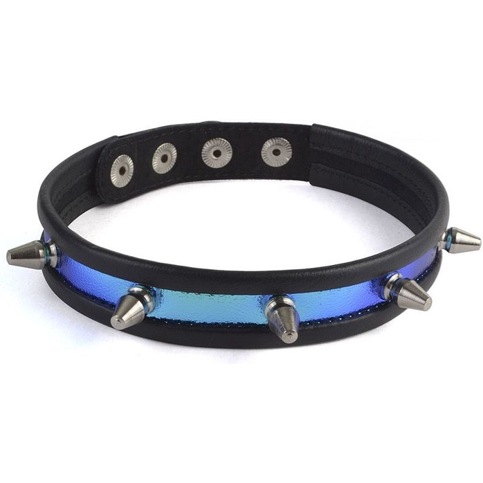 Сине-черный узкий ошейник с шипами - BDSM accessories