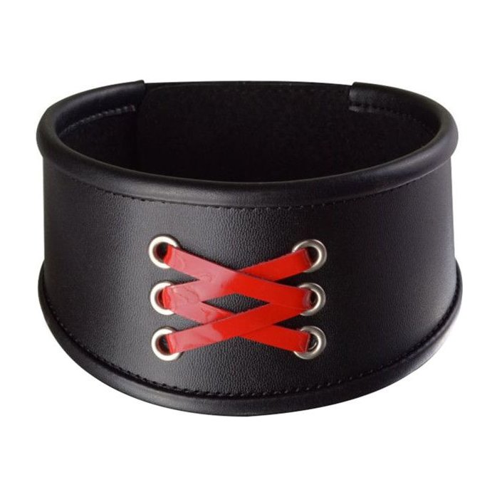Широкий ошейник с декоративной красной шнуровкой - BDSM accessories. Фотография 2.