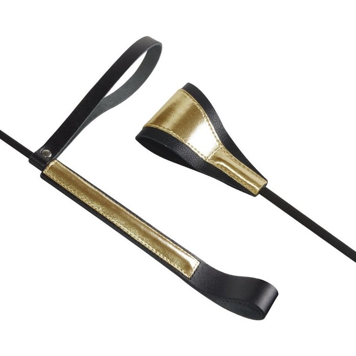 Черно-золотистый стек с хлопушкой из кожи - 62 см - BDSM accessories