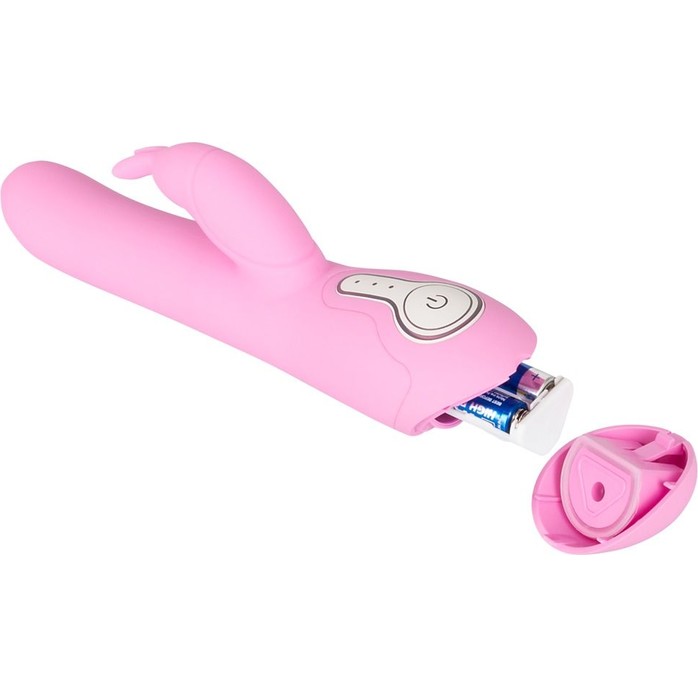 Нежно-розовый вибратор с клиторальным отростком The Intelligent Rabbit - 22,3 см. Фотография 3.