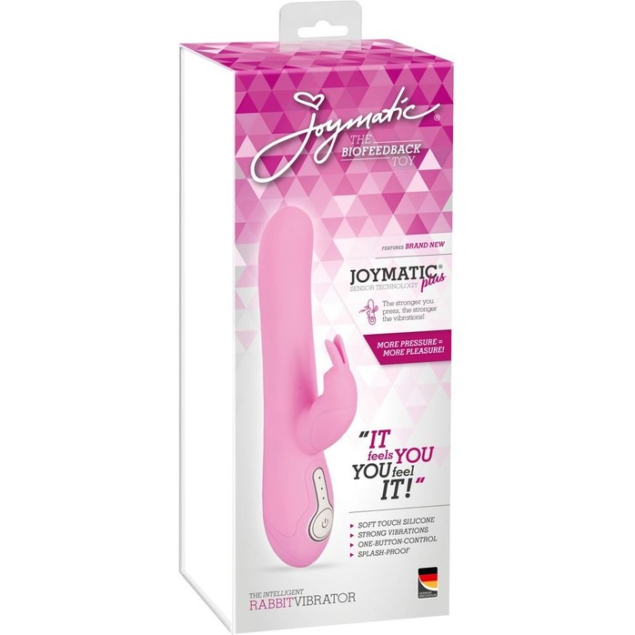 Нежно-розовый вибратор с клиторальным отростком The Intelligent Rabbit - 22,3 см. Фотография 4.