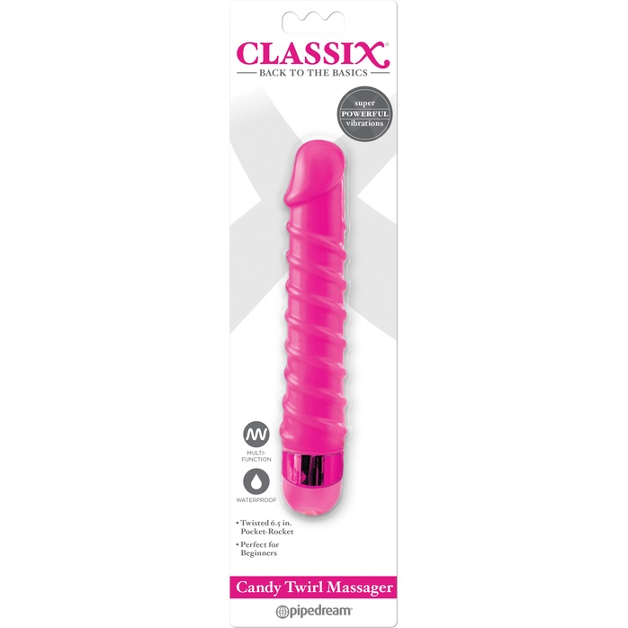 Розовый вибромассажер с винтовыми ребрышками Candy Twirl Massager - 16,5 см - Classix. Фотография 3.