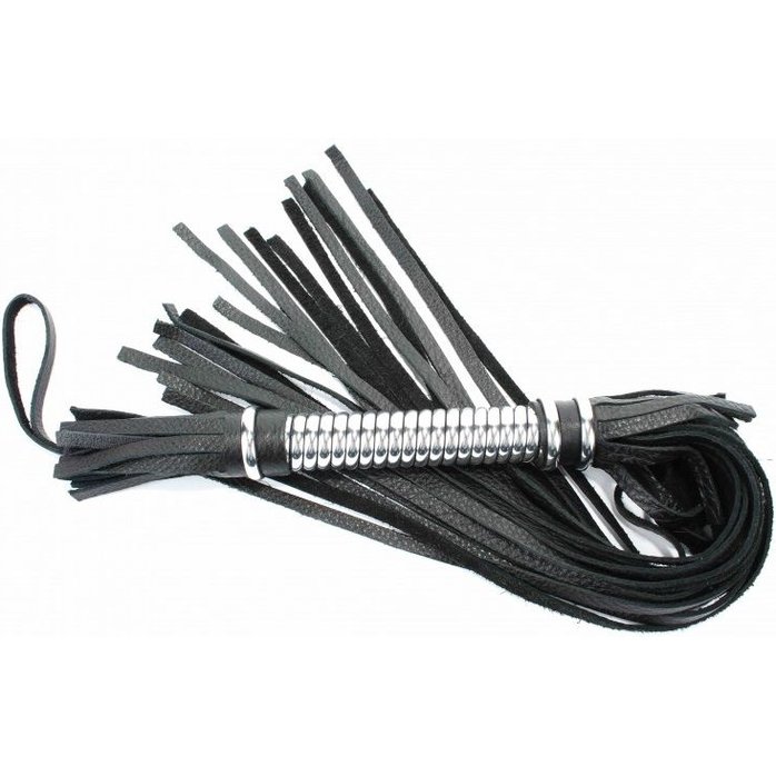 Черная длинная плеть с серебристой ручкой - 60 см