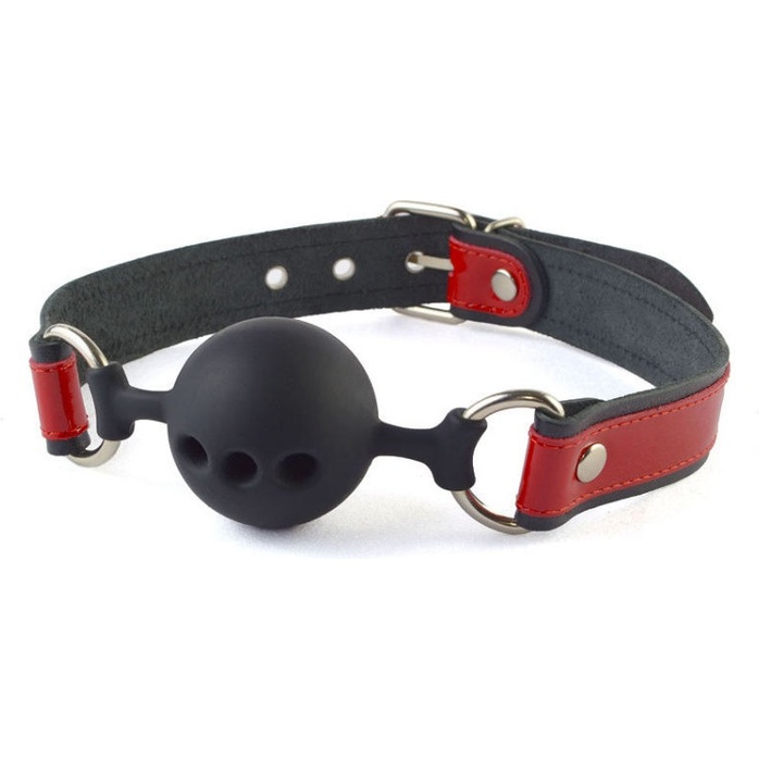 Кляп-шар на черно-красных кожаных ремешках - BDSM accessories