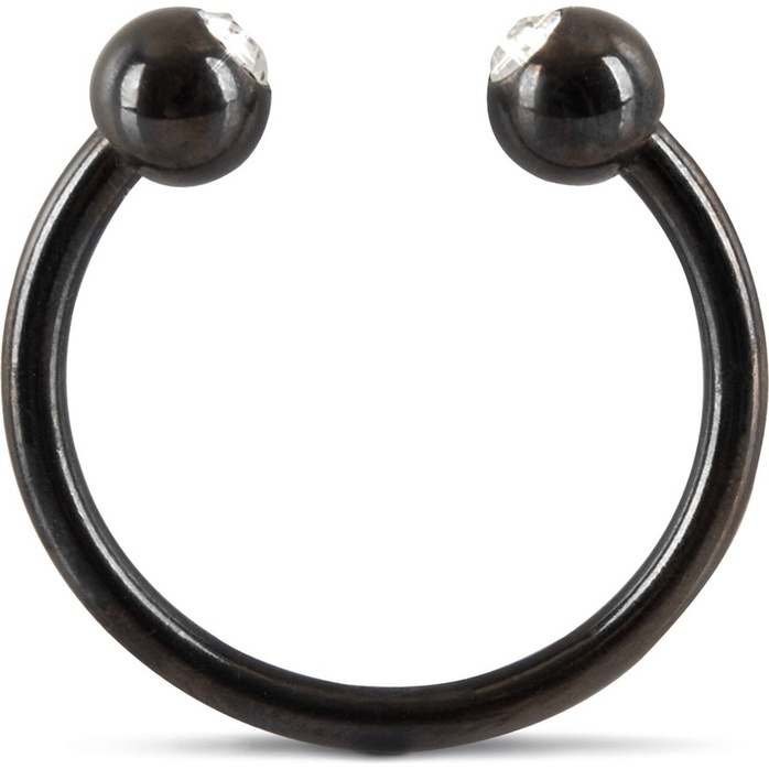 Черное металлическое кольцо под головку со стразами Glans Ring - You2Toys