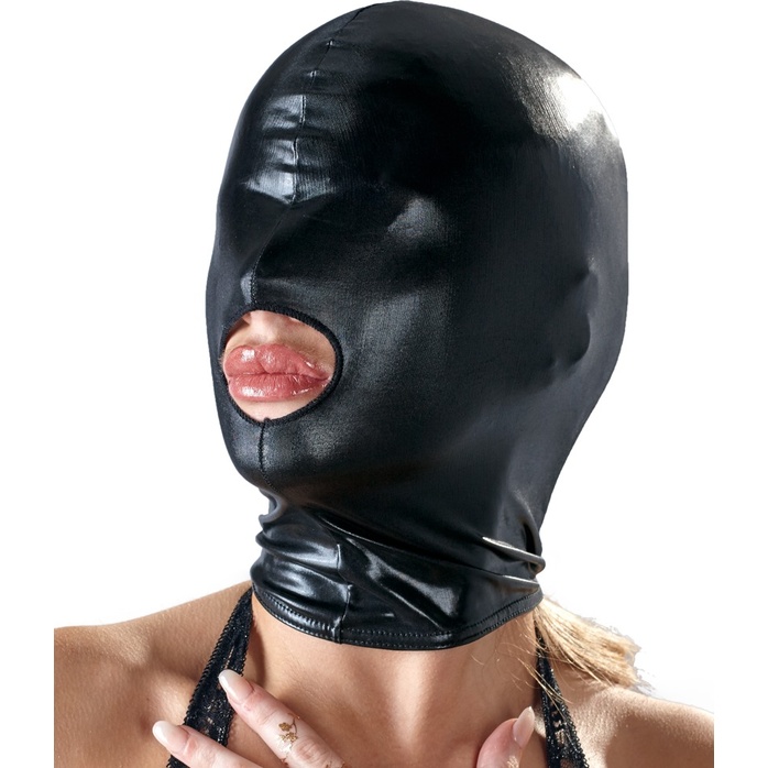 Черная эластичная маска на голову с отверстием для рта - Bad Kitty. Фотография 2.