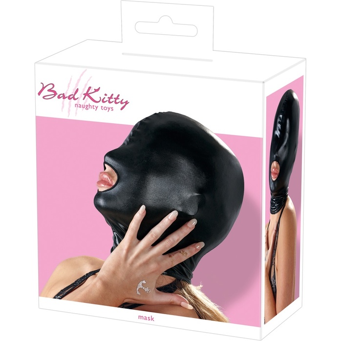 Черная эластичная маска на голову с отверстием для рта - Bad Kitty. Фотография 5.