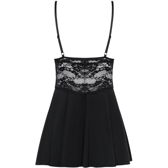 Коротенькая расклешенная сорочка с кружевным верхом на тоненьких бретелях - Sexy. Фотография 4.