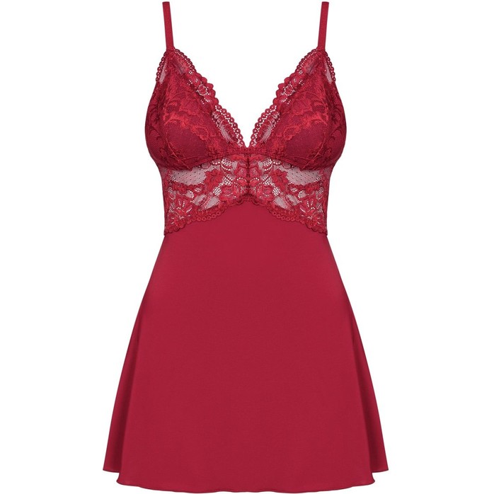 Коротенькая расклешенная сорочка с кружевным верхом на тоненьких бретелях - Sexy. Фотография 7.