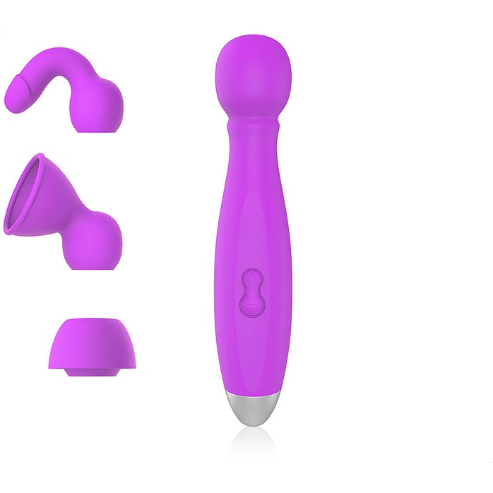 Фиолетовый вибромассажер BOWLING с 3 насадками - COSMO