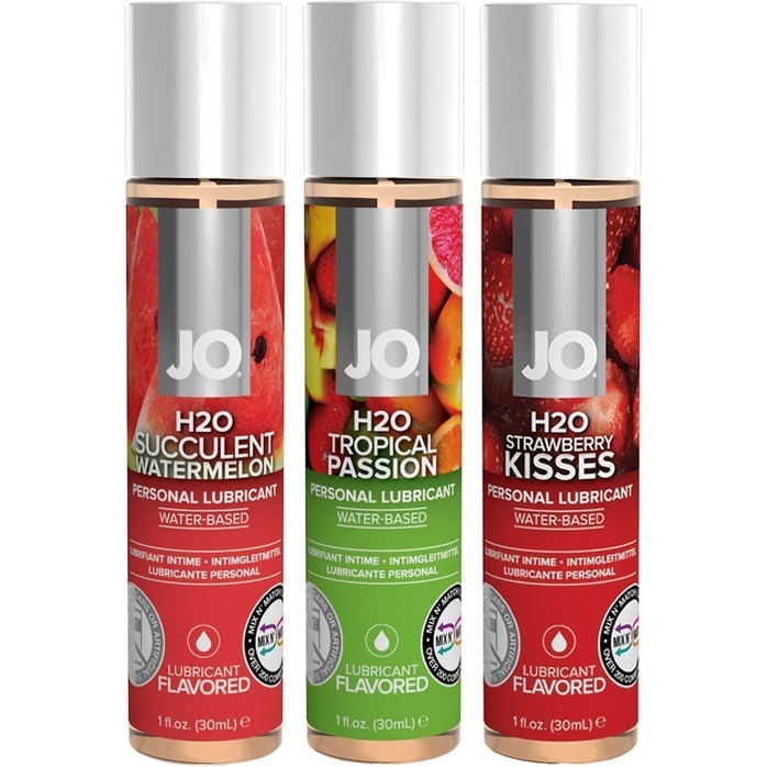 Подарочный набор ароматизированных лубрикантов Tri-Me Triple Pack Flavors - JO H2O Flavors. Фотография 2.