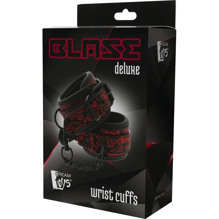 Черно-красные наручники с металлической цепочкой WRIST CUFFS - Blaze. Фотография 2.