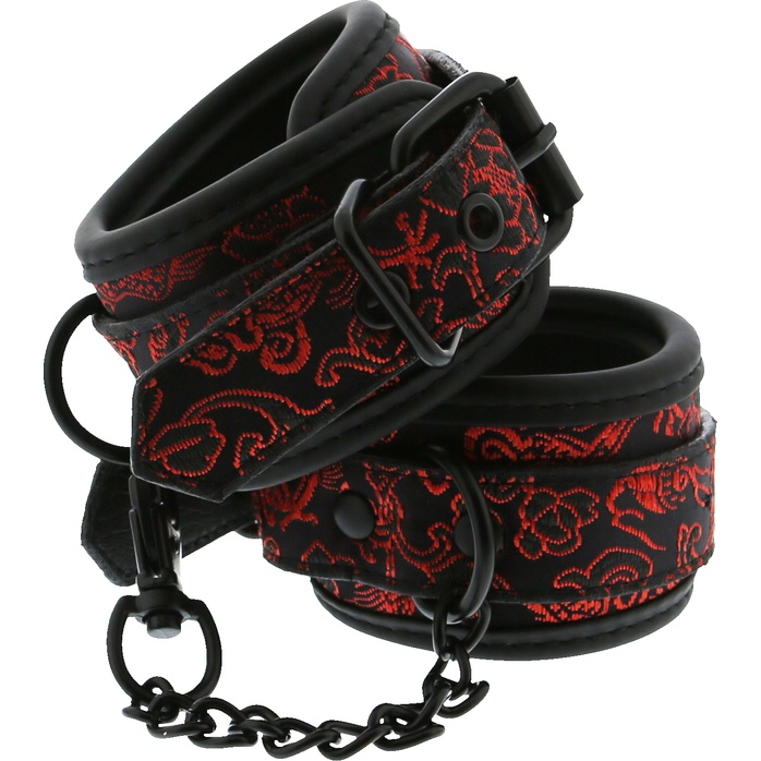 Черно-красные наручники с металлической цепочкой WRIST CUFFS - Blaze