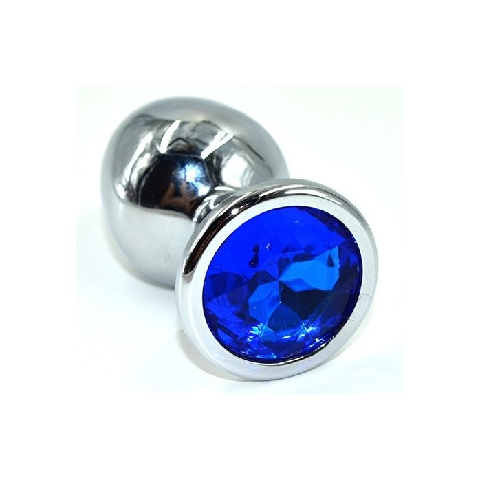 Серебристая анальная пробка из нержавеющей стали с синим кристаллом - 8,5 см - Kanikule anal plugs