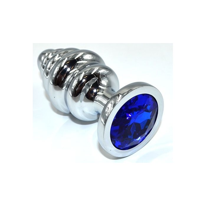 Серебристая анальная пробка из нержавеющей стали с синим кристаллом - 8,8 см. - Kanikule anal plugs
