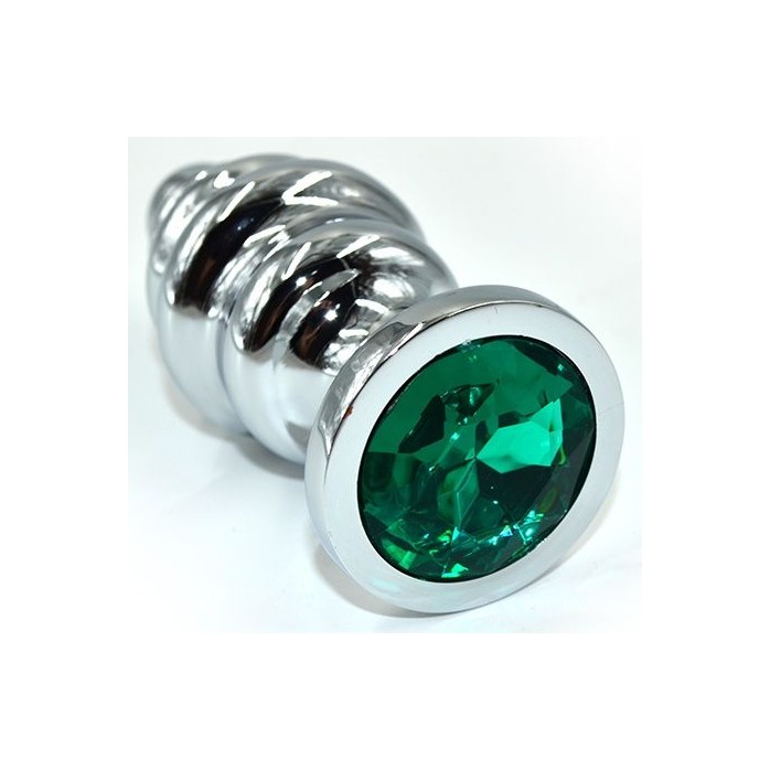 Серебристая анальная пробка из нержавеющей стали с зеленым кристаллом - 8,8 см. - Kanikule anal plugs
