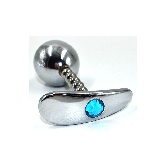 Серебристая анальная пробка для ношения из нержавеющей стали с голубым кристаллом - 10,2 см - Kanikule anal plugs