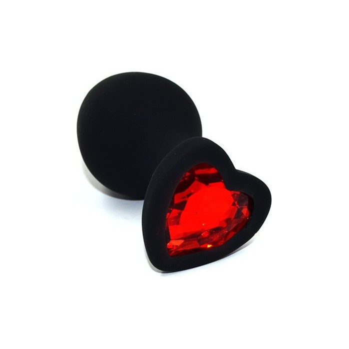 Черная анальная силиконовая пробка с красным кристаллом в форме сердца - 8,8 см. - Kanikule anal plugs