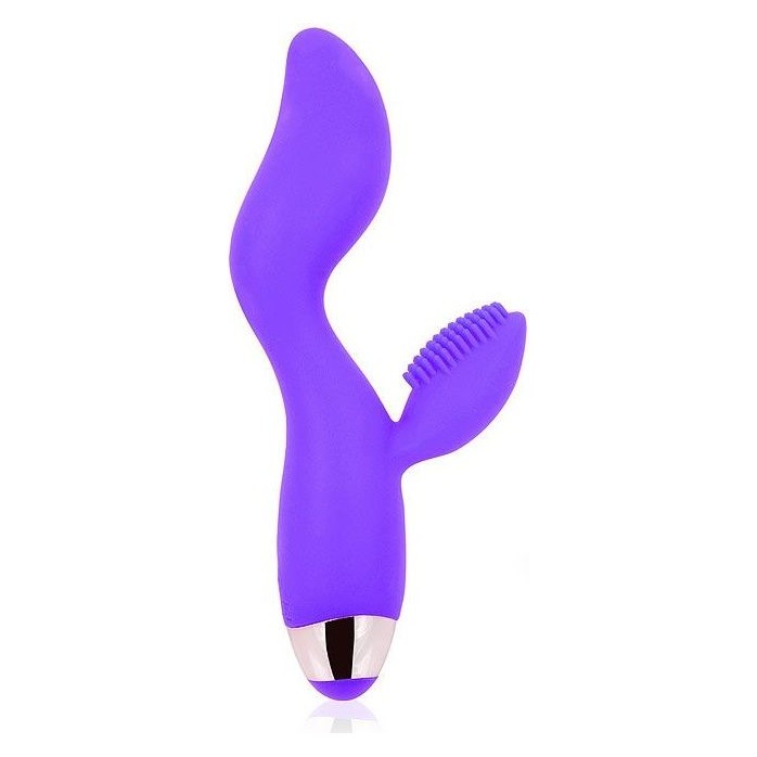Фиолетовый изогнутый вибромассажер с клиторальным стимулятором с шипиками - EROWOMAN-EROMAN