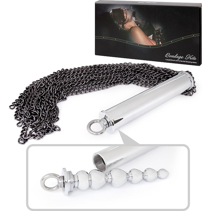 Серебристо-черная металлическая плеть с рукоятью-елочкой - 56 см. Фотография 2.