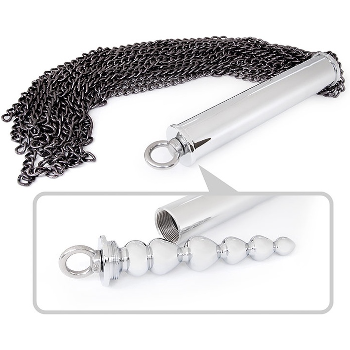 Серебристо-черная металлическая плеть с рукоятью-елочкой - 56 см