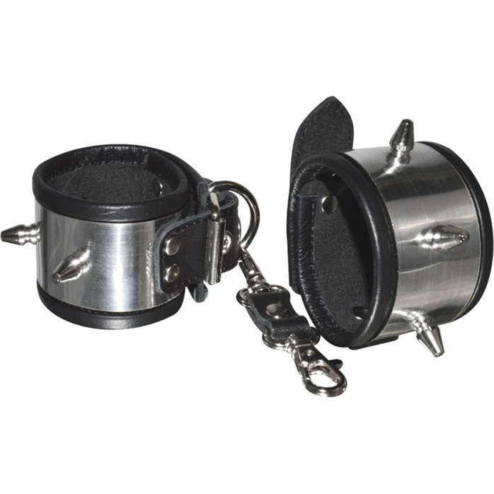 Серебристо-черные наручники с шипами и металлическим блеском - BDSM accessories