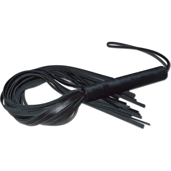 Чёрная кожаная плеть с жесткой ручкой - 63 см - BDSM accessories