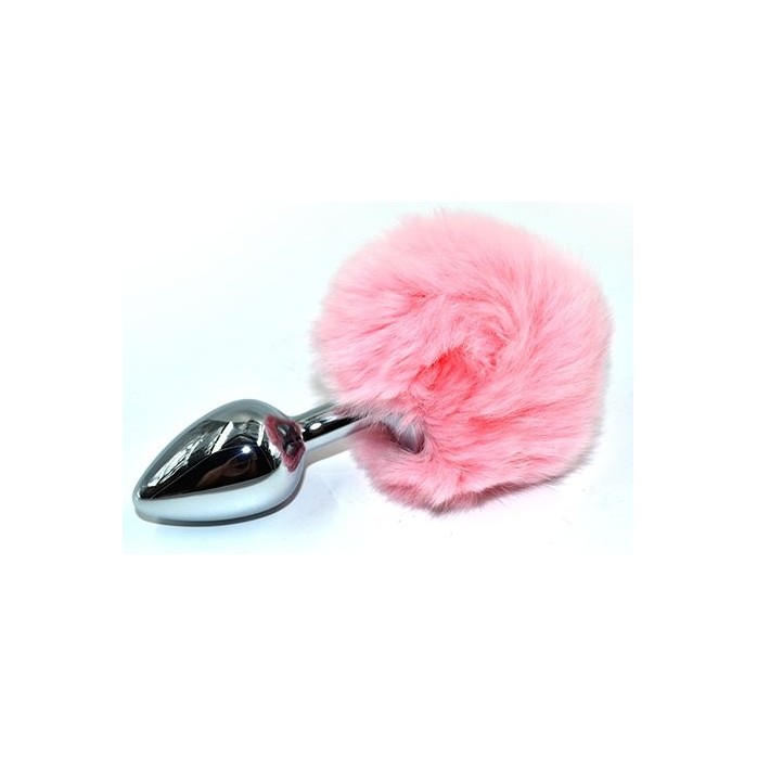 Серебристая округлая анальная пробка с заячьим хвостиком розового цвета - 11,5 см - Kanikule anal plugs