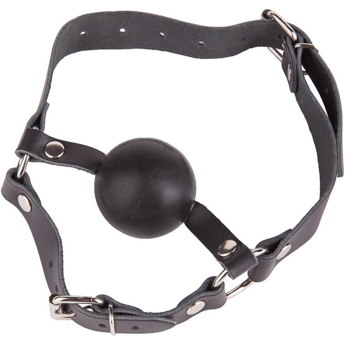 Чёрный кляп-шар на кожаных ремешках с пряжкой - BDSM accessories. Фотография 3.
