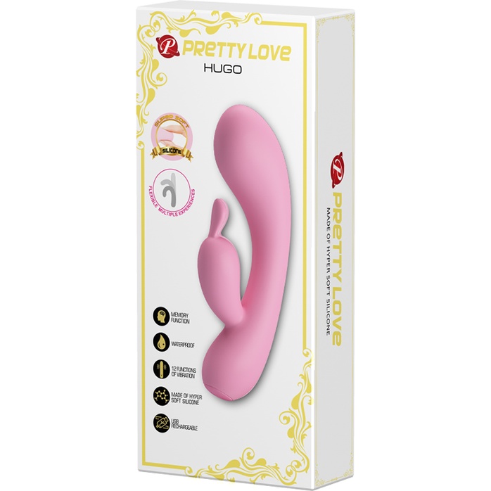 Нежно-розовый вибратор Hugo с клиторальным отростком - 16,5 см - Pretty Love. Фотография 5.