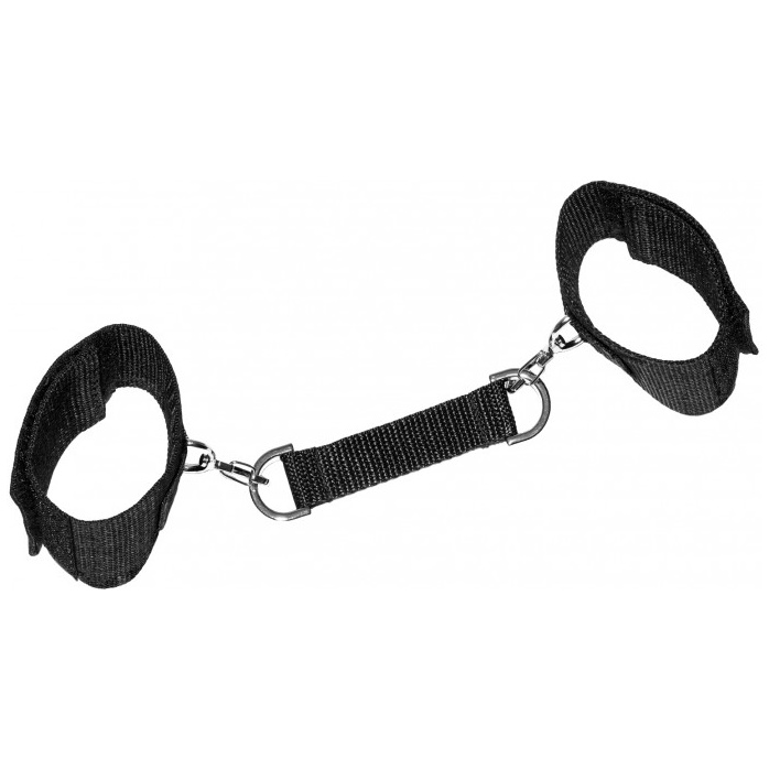 Черные наручники на липучках с креплением на карабинах - BDSM. Фотография 4.
