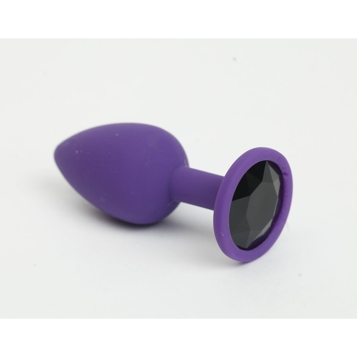 Фиолетовая анальная пробка с черным стразом - 7,6 см. Фотография 3.